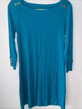 Lilly Pulitzer Teal 3/4 Sleeve knee length dress with Gold details